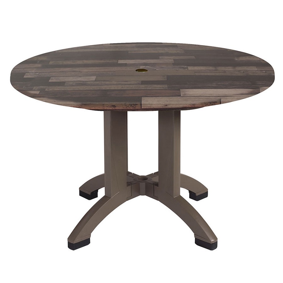 Grosfillex 42' Atlanta Round Table With Umbrella Hole Shiplap 