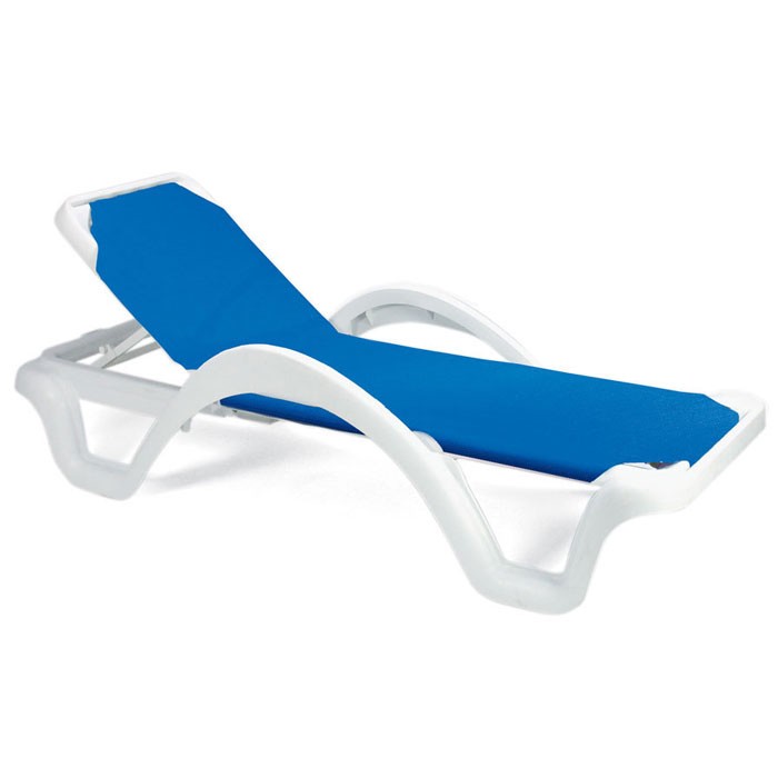 Grosfillex Catalina Adjustable Sling Chaise With Arms White Frame/Blue Sling 14 Per Case Price Per Each 