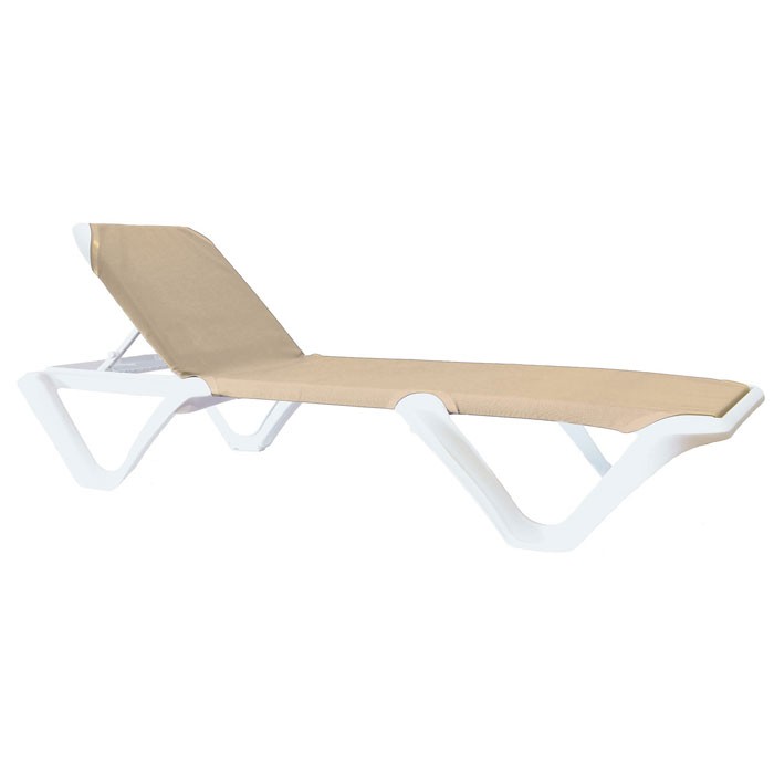 Grosfillex Nautical Pro Stacking Adjustable Sling Chaise White Frame/Khaki Sling 12 Per Case Price Per Each 
