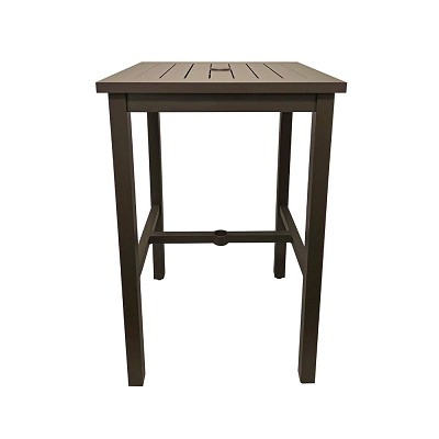 Grosfillex 28' Sigma Square Bar Height Aluminum Table With Umbrella Fusion Bronze 