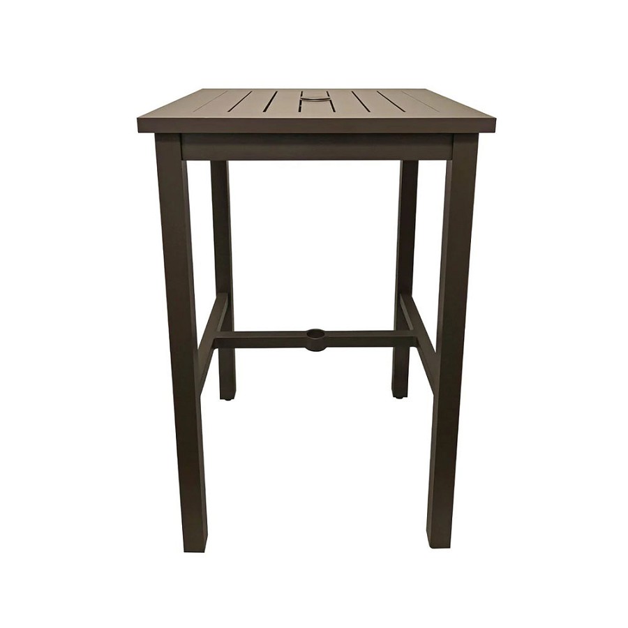 Grosfillex 28' Sigma Square Bar Height Aluminum Table With Umbrella Fusion Bronze 