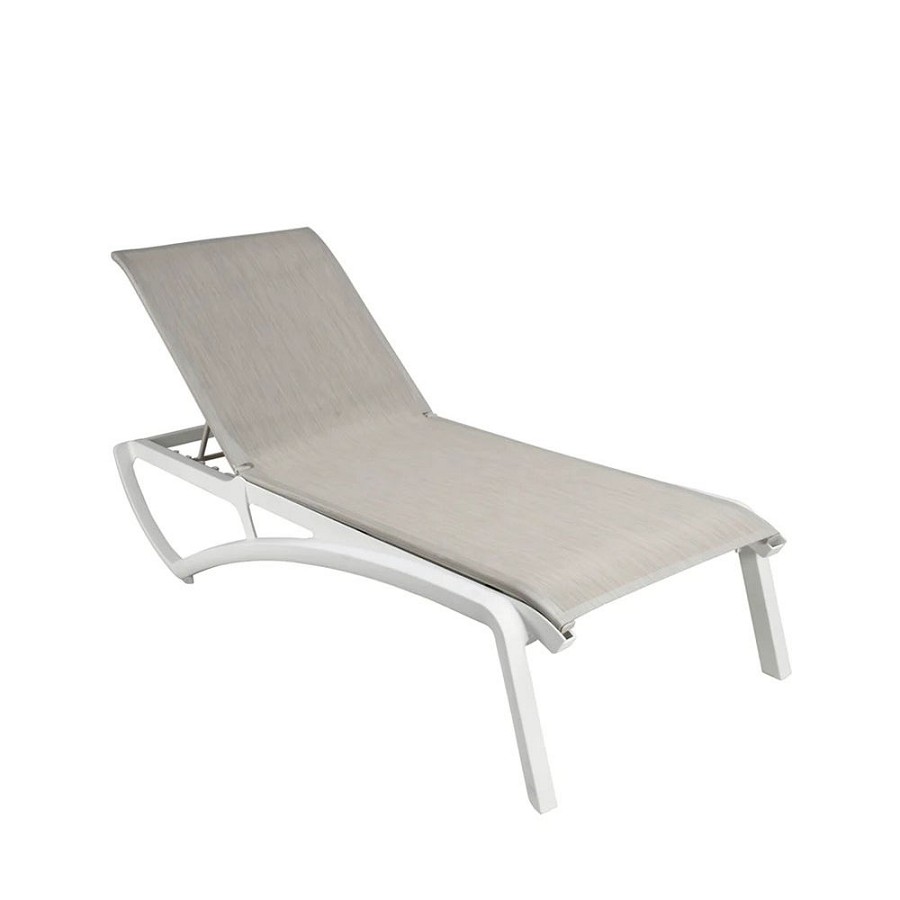 Grosfillex Sunset Stacking Chaise Lounge Beige/Glacier White 12 Per Case Price Per Each 