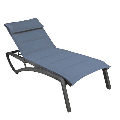 Grosfillex Sunset Comfort Chaise Lounge Madras Blue/Volcanic Black 12 Per Case Price Per Each 