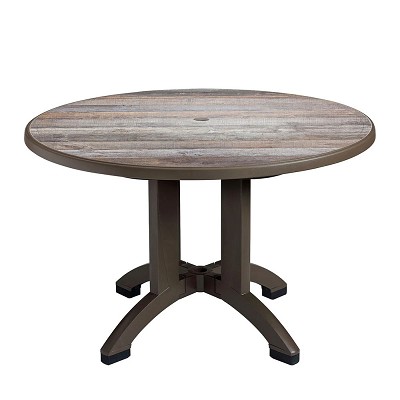 Grosfillex 48' Aquaba Round Table With Umbrella Hole Ranch Décor/Bronze Base 