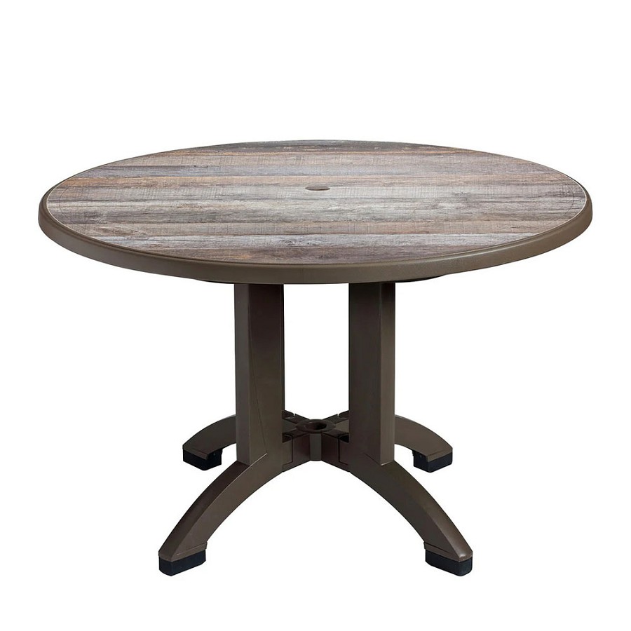 Grosfillex 48' Aquaba Round Table With Umbrella Hole Ranch Décor/Bronze Base 