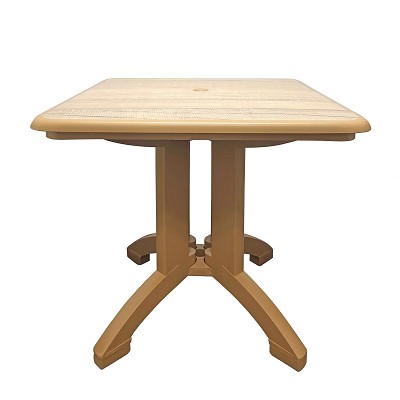 Grosfillex 32' Aquaba Square Table With Umbrella Hole Sawcut Décor/Teakwood Base 2 Per Case Price Per Each 