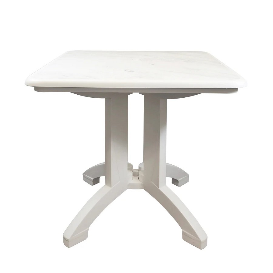 Grosfillex 32' Aquaba Square Table With Umbrella Hole White Marble Décor/White Base 2 Per Case Price Per Each 