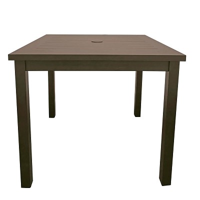 Grosfillex 34' Sigma Square Dining Height Aluminum Table With Umbrella Fusion Bronze 