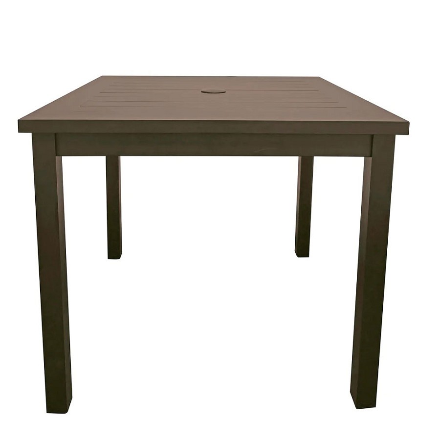 Grosfillex 34' Sigma Square Dining Height Aluminum Table With Umbrella Fusion Bronze 