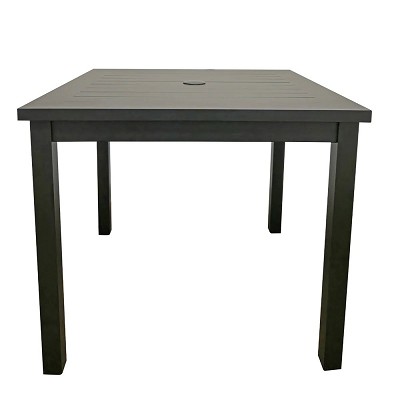 Grosfillex 34' Sigma Square Dining Height Aluminum Table With Umbrella Volcanic Black 