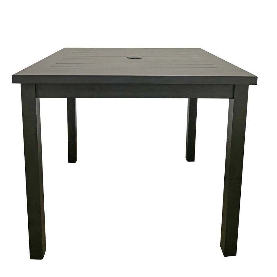 Grosfillex 34' Sigma Square Dining Height Aluminum Table With Umbrella Volcanic Black 