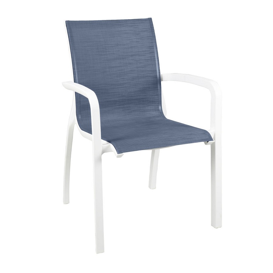 Grosfillex Sunset Stacking Armchair Solid Madras Blue/Glacier White 16 Per Case Price Per Each 