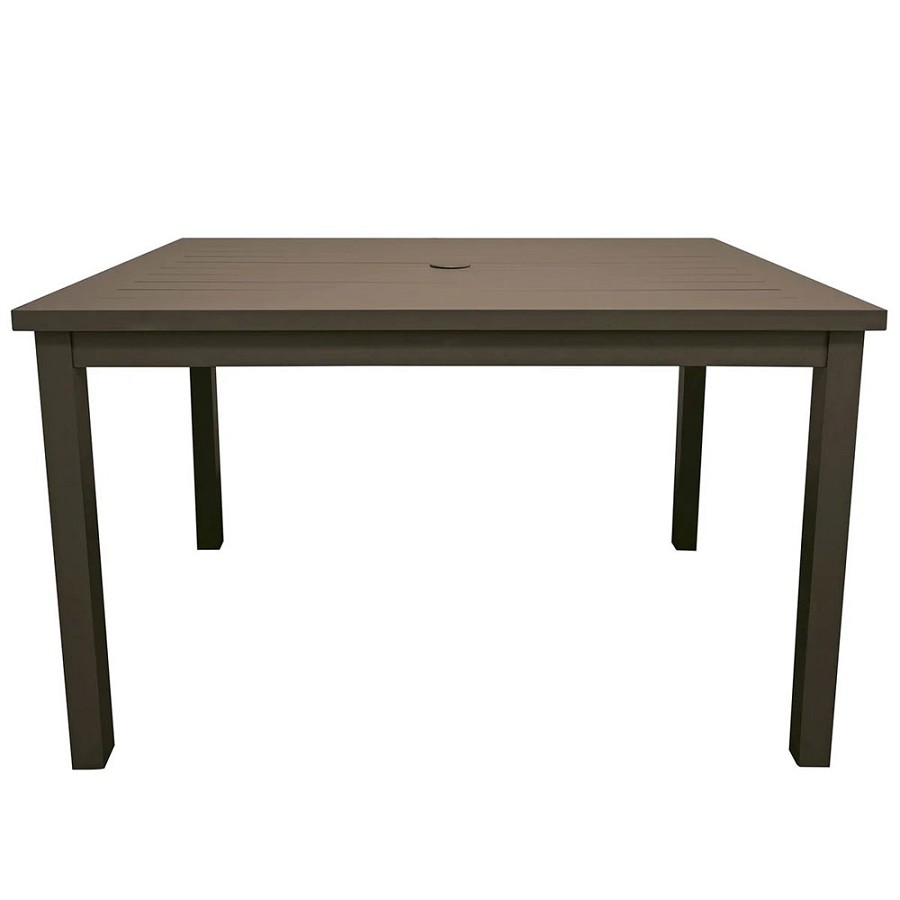 Grosfillex 48' x 34'  Sigma Dining Height Aluminum Table With Umbrella Fusion Bronze 