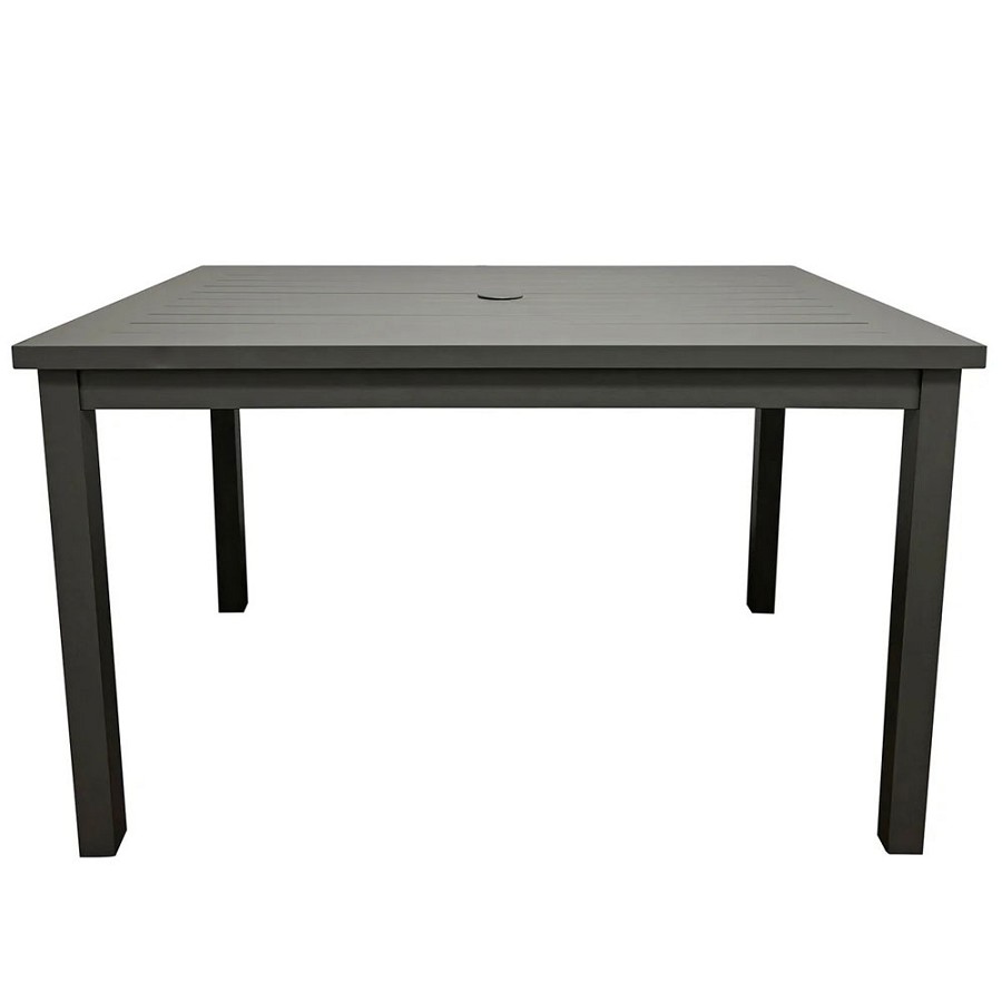 Grosfillex 48' x 34'  Sigma Dining Height Aluminum Table With Umbrella Volcanic Black 