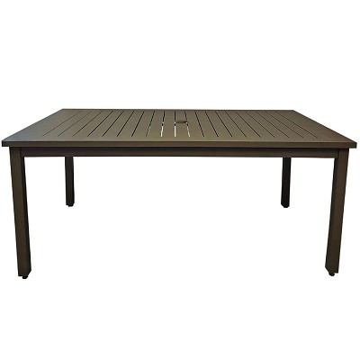 Grosfillex 69' x 39'  Sigma Dining Height Aluminum Table With Umbrella Fusion Bronze 