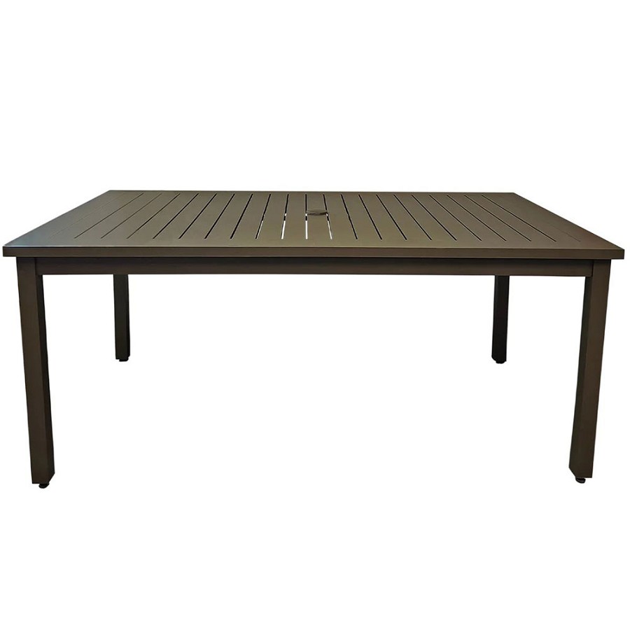 Grosfillex 69' x 39'  Sigma Dining Height Aluminum Table With Umbrella Fusion Bronze 
