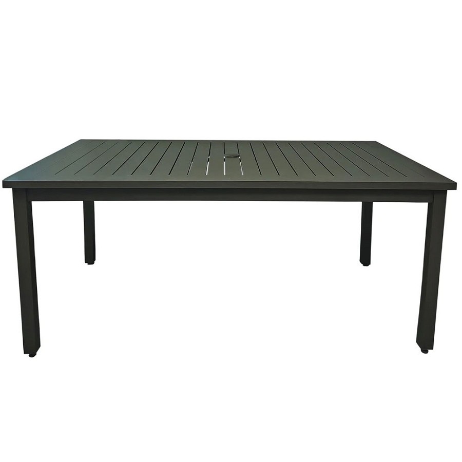 Grosfillex 69' x 39'  Sigma Dining Height Aluminum Table With Umbrella Volcanic Black 