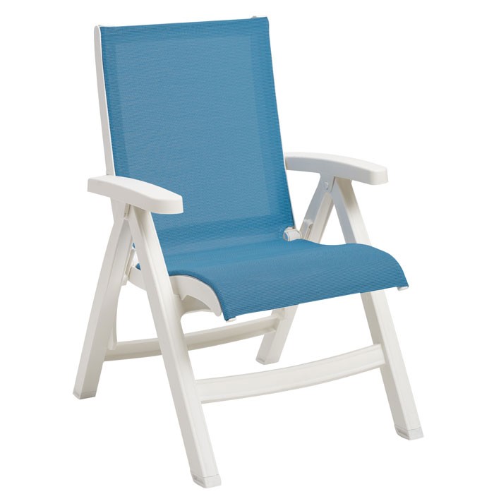 Grosfillex Jamaica Beach Midback Folding Sling Armchair White Frame/Sky Blue Sling 2 Per Case Price Per Each 