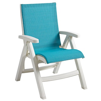 Grosfillex Jamaica Beach Midback Folding Sling Armchair White Frame/Turquoise Sling 2 Per Case Price Per Each 