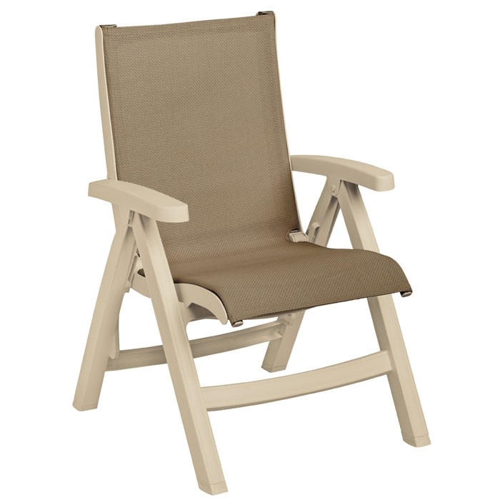 Grosfillex Jamaica Beach Midback Folding Sling Armchair Sandstone Frame/Taupe Sling 2 Per Case Price Per Each 