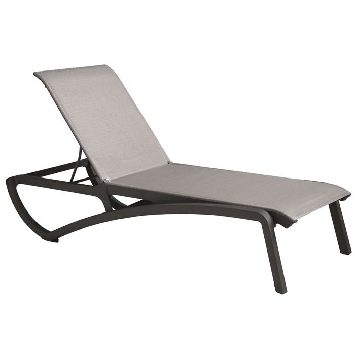 Grosfillex Sunset Stacking Chaise Lounge Solid Gray/Volcanic Black 12 Per Case Price Per Each 