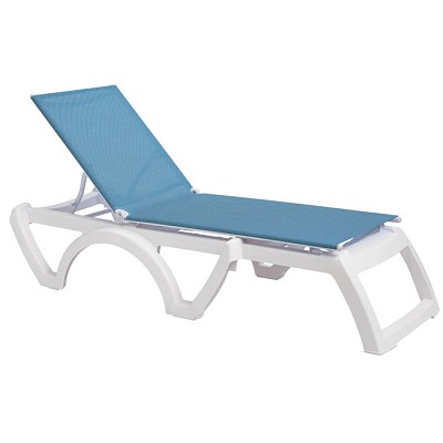 Grosfillex Jamaica Beach Stacking Adjustable Sling Chaise White Frame/Sky Blue Sling 16 Per Case Price Per Each 