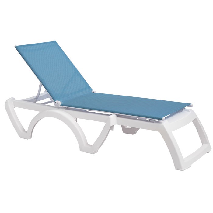 Grosfillex Jamaica Beach Stacking Adjustable Sling Chaise White Frame/Sky Blue Sling 16 Per Case Price Per Each 