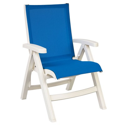 Grosfillex Jamaica Beach Midback Folding Sling Armchair White Frame/Blue Sling 2 Per Case Price Per Each 