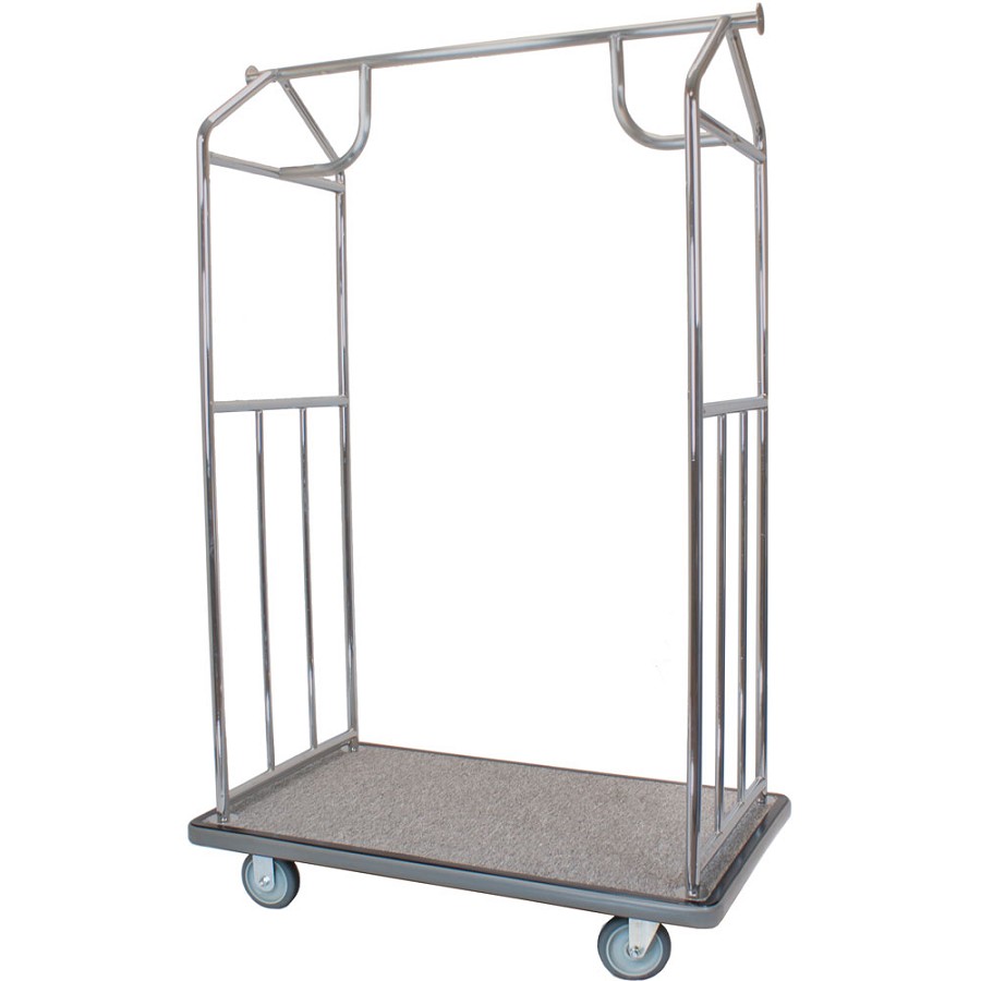 Hospitality 1 Source All In One Transporter Bellman Carts With 5' Semi-Pneumatic Wheels Brushed Stainless Steel 