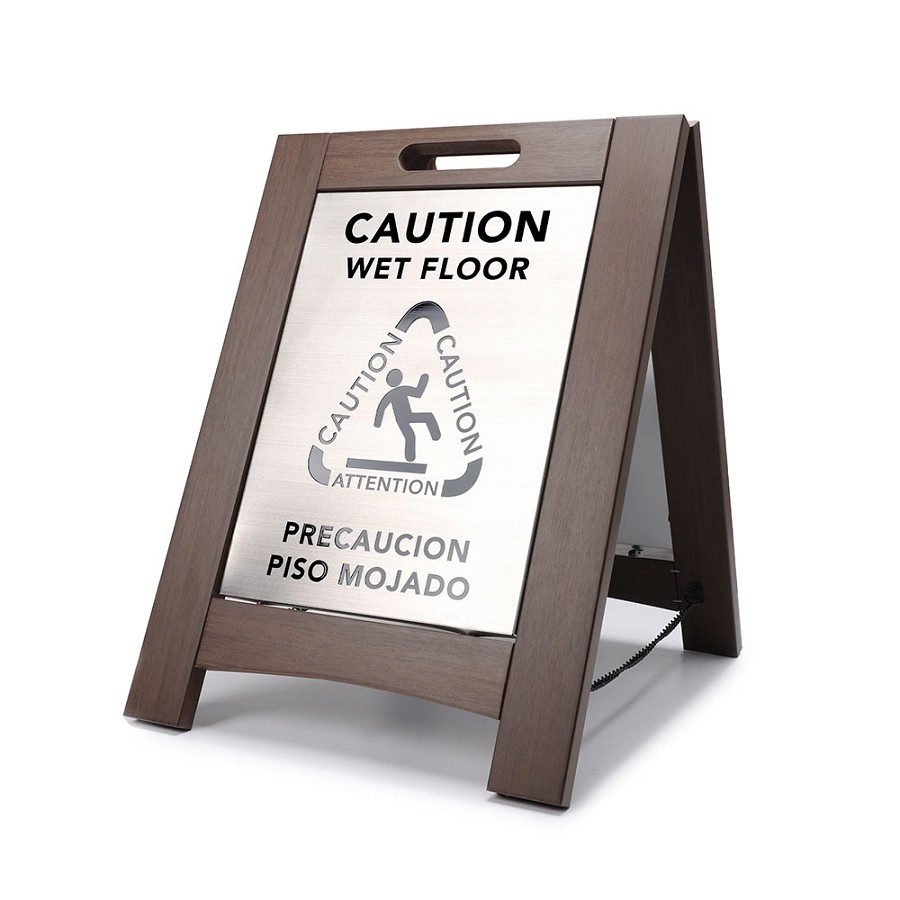 Hospitality 1 Source Wet Floor Sign Bilingual Brown Composite Frame With Aluminum Plating 2 Per Case Price Per Each 