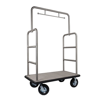 Hospitality 1 Source Midtown Series Bellman's Cart With 8” Fully Pneumatic Wheels Brushed Stainless Steel 