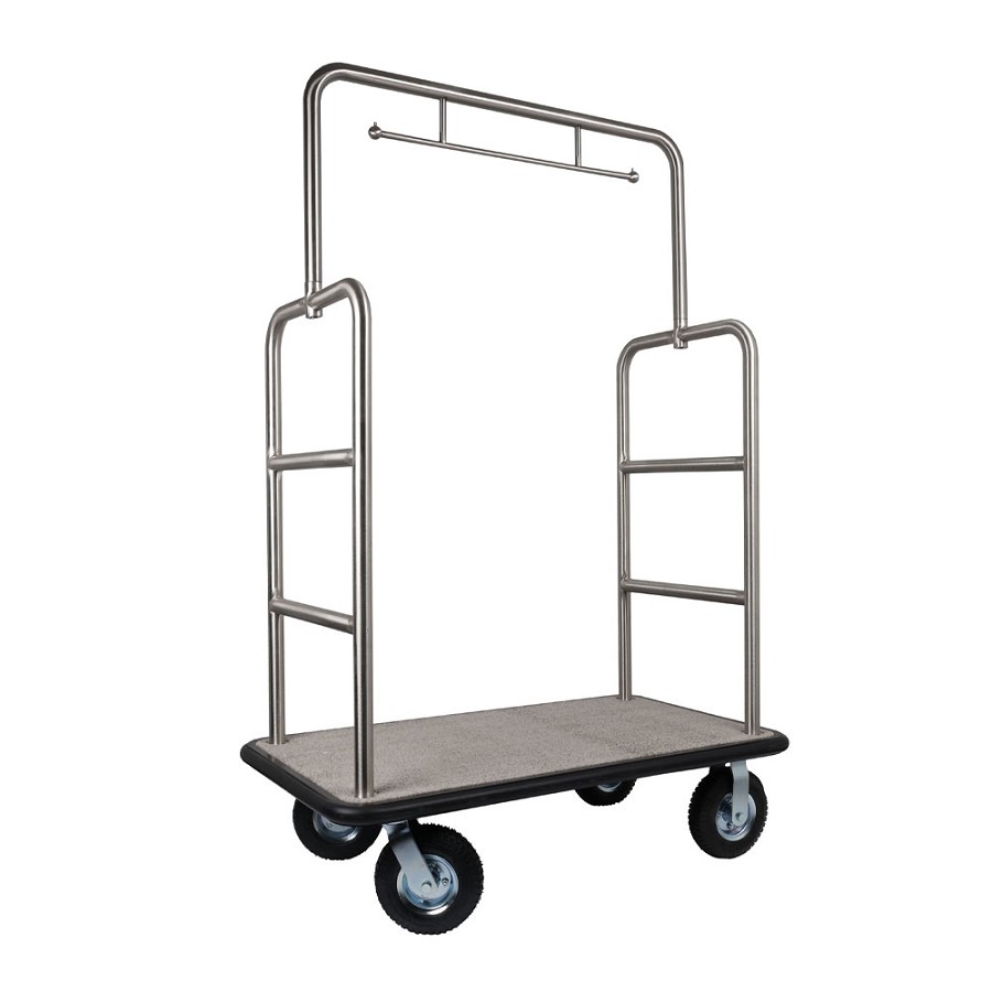 Hospitality 1 Source Midtown Series Bellman's Cart With 8” Fully Pneumatic Wheels Brushed Stainless Steel 