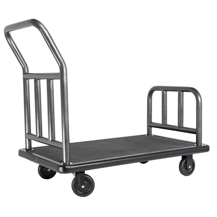 Hospitality 1 Source Utility Cart With 5' Semi-Pneumatic Wheels Coastal Finish/Black Rubber Mat 