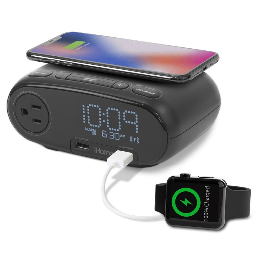 iHome HW6 Pre-set Clock With Qi Wireless Charging Dual USB Fast Charging AC Outlet & Single Day Alarm 4 Per Case Price Per Each 