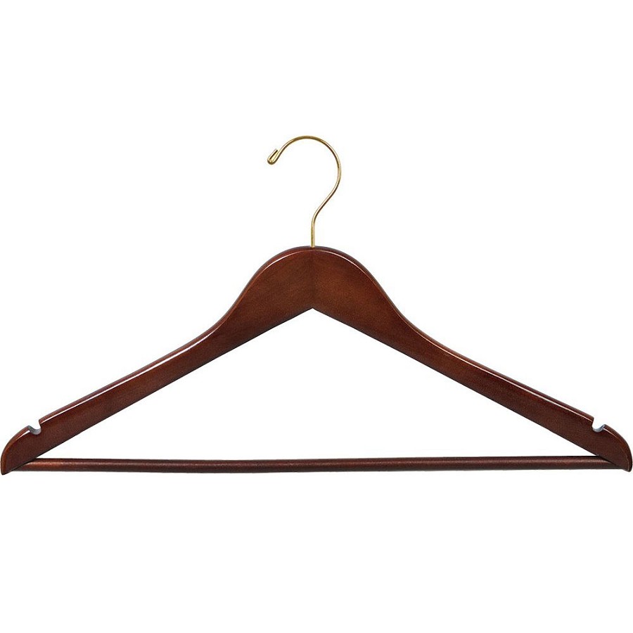 Men's 17' Flat Suit Hanger Walnut Stain Wood With Brass Hardware 100 Per Case Price Per Case 