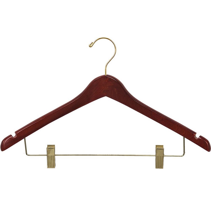 Women's 17' Contour  Combo Hanger Walnut Stain Wood With Brass Hardware 100 Per Case Price Per Case 