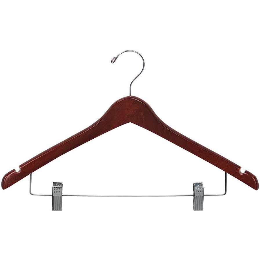 Women's 17' Contour Combo Hanger Walnut Stain Wood With Nickel Hardware 100 Per Case Price Per Case 