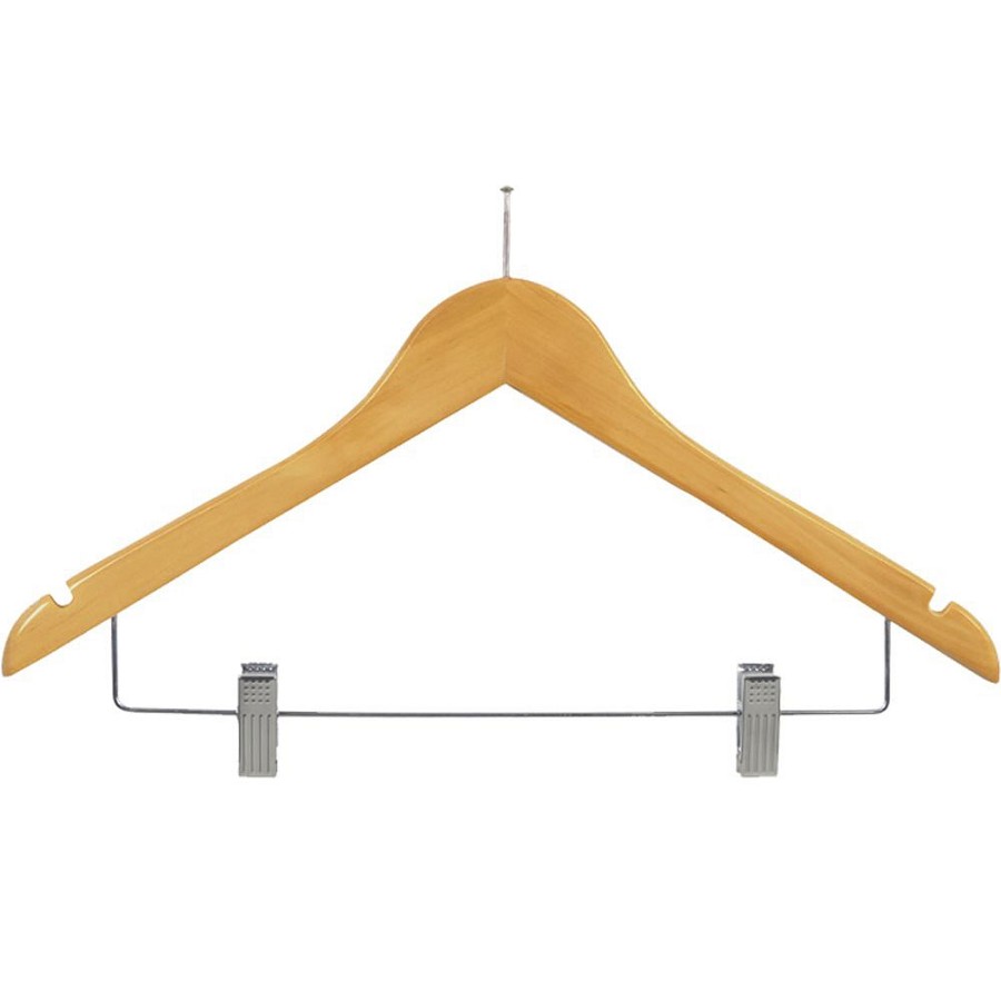 Women's 17' Anti-Theft Flat Combo Hanger Natural Wood With Nickel Hardware 100 Per Case Price Per Case 