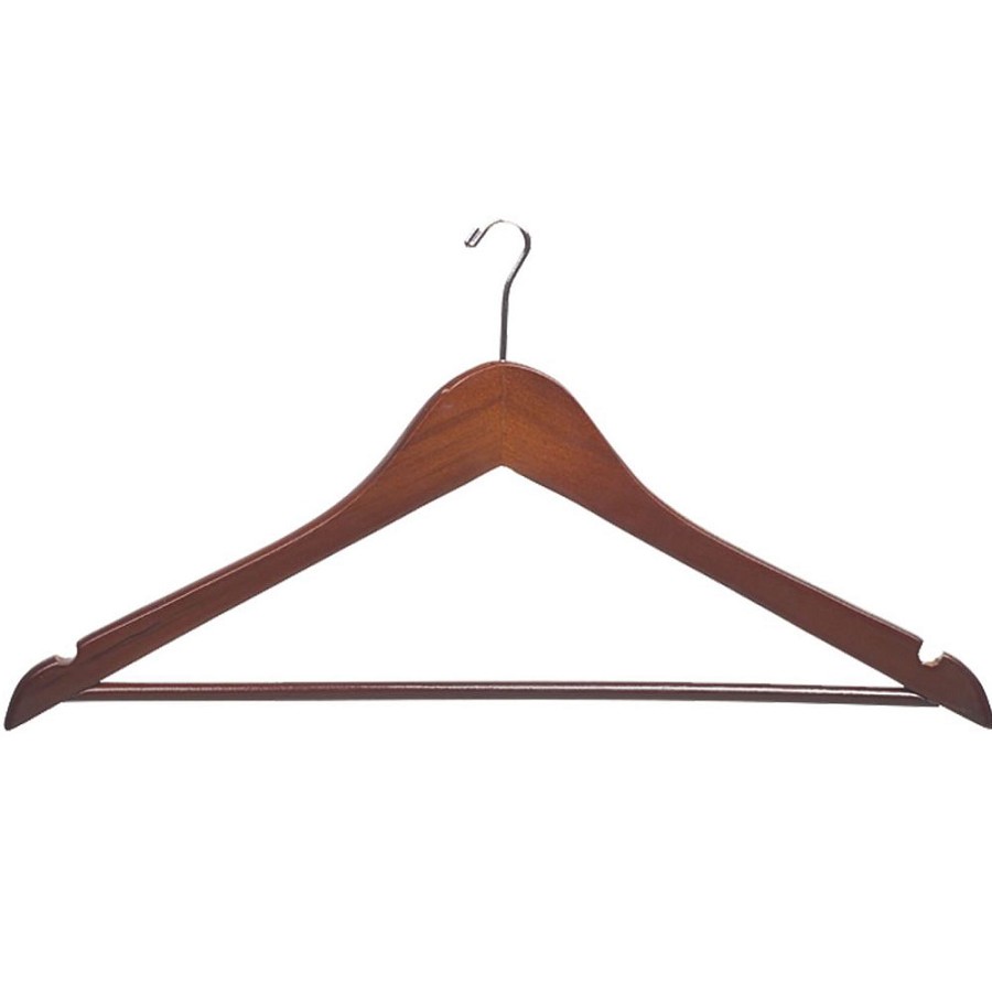 Men's 17' Flat Anti-Theft Suit Hanger Walnut Stain Wood With Nickel Hardware 100 Per Case Price Per Case 