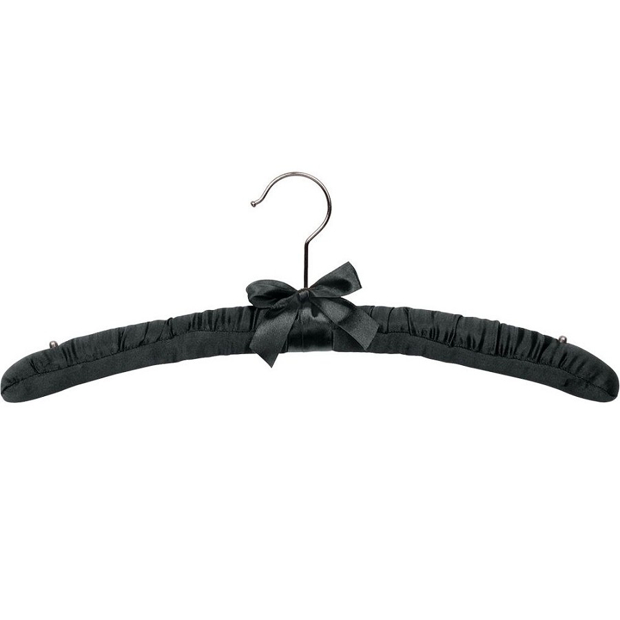16' Padded Top Hanger With Bow Black Satin With Chrome Hardware 100 Per Case Price Per Case 