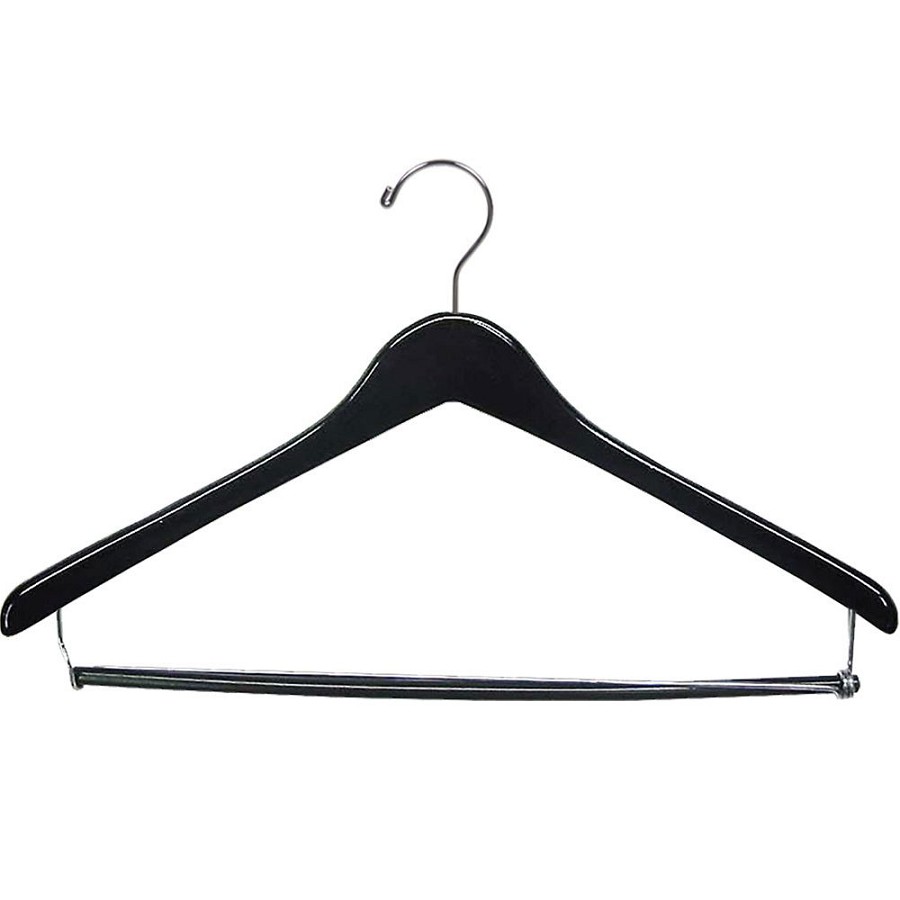 Men's 17' Contour Suit Hanger Black Wood With Chrome Hardware 100 Per Case Price Per Case 