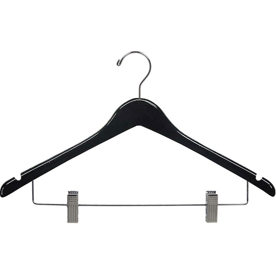 Women's 17' Contour Combo Hanger Black Wood With Chrome Hardware 100 Per Case Price Per Case 