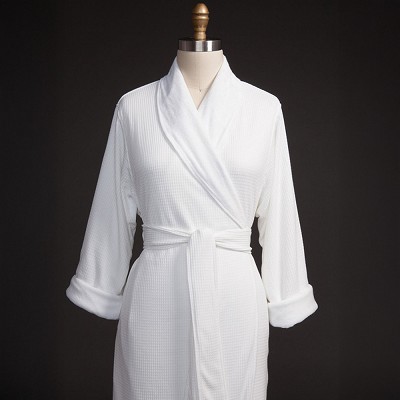 Telegraph Hill Knit Double Layer Check Waffle Bathrobe 100% Microfiber White 6 Per Case Price Per Each 
