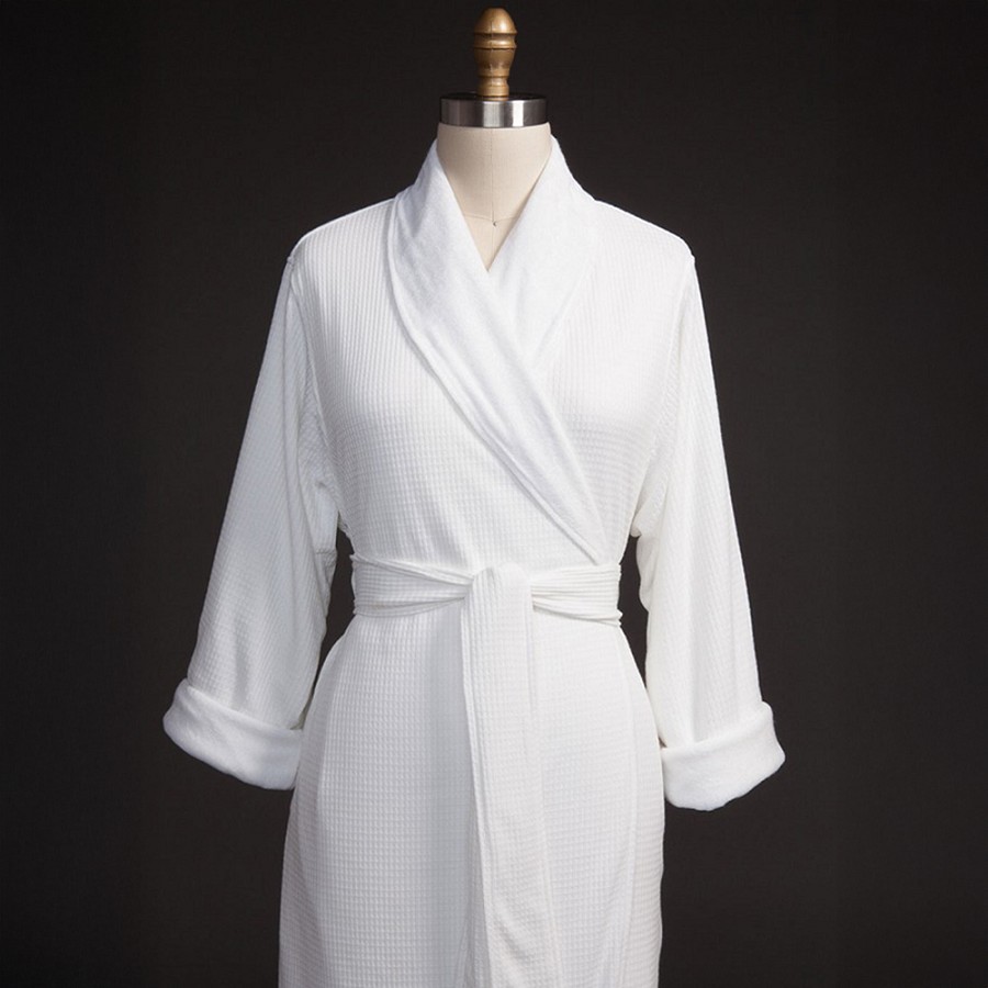 Telegraph Hill Knit Double Layer Check Waffle Bathrobe 100% Microfiber White 6 Per Case Price Per Each 