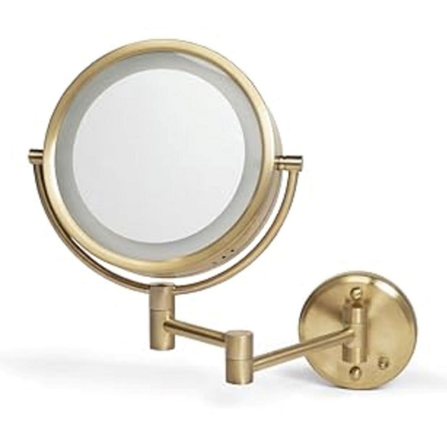 Jerdon HL75BGD 8.5' Lighted Wall Mount Mirror Extends 13.5' 1X-8X Magnification Direct Wire Brushed Gold 4 Per Case Price Per Each 