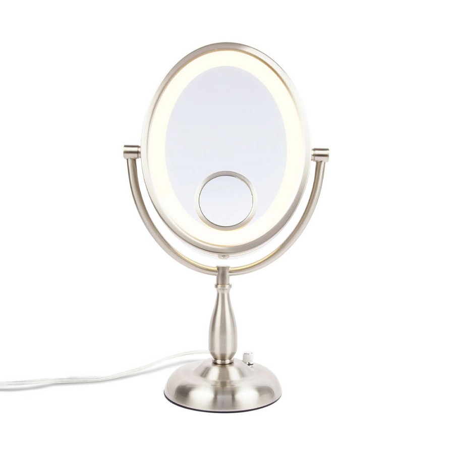Jerdon HL9510NL 8'x10' LED Oval Lighted Tabletop Mirror 10X-1X Magnification 15X Spot Mirror Nickel 2 Per Case Price Per Each 