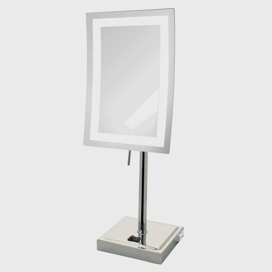 Jerdon JRT910CL 6.5'x9' LED Lighted Tabletop Mirror 5X Magnification With AC Convenience Outlet Chrome 3 Per Case Price Per Each 