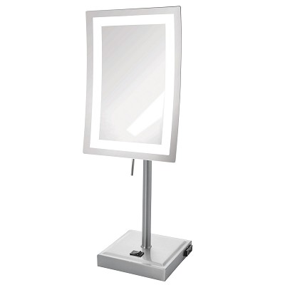 Jerdon JRT910NL 6.5'x9' LED Lighted Tabletop Mirror 5X Magnification With AC Convenience Outlet Nickel 3 Per Case Price Per Each 