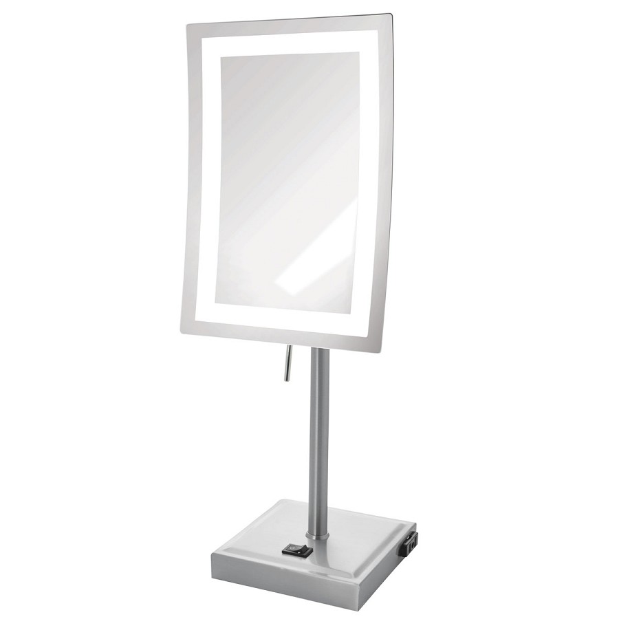 Jerdon JRT910NL 6.5'x9' LED Lighted Tabletop Mirror 5X Magnification With AC Convenience Outlet Nickel 3 Per Case Price Per Each 