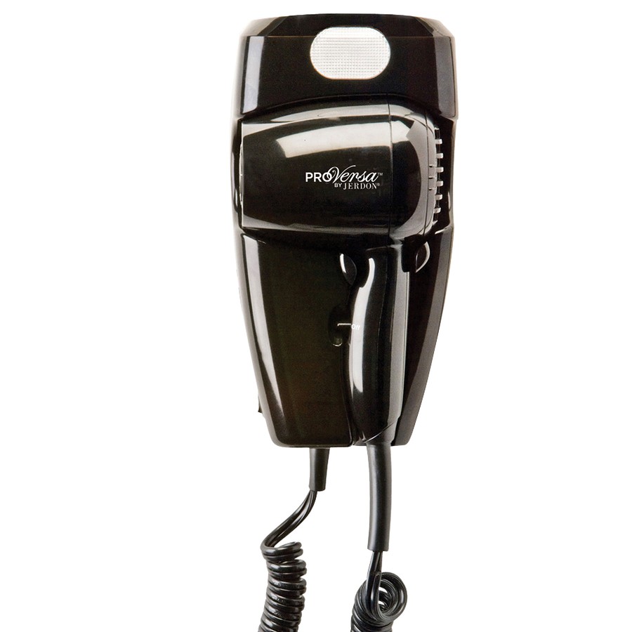 Jerdon JWM8CBD ProVersa 1600 Watt Wall Mount Hair Dryer With LED Nightlight 2 Speeds/2 Heat Settings Direct Wire Black 6 Per Case Price Per Each 